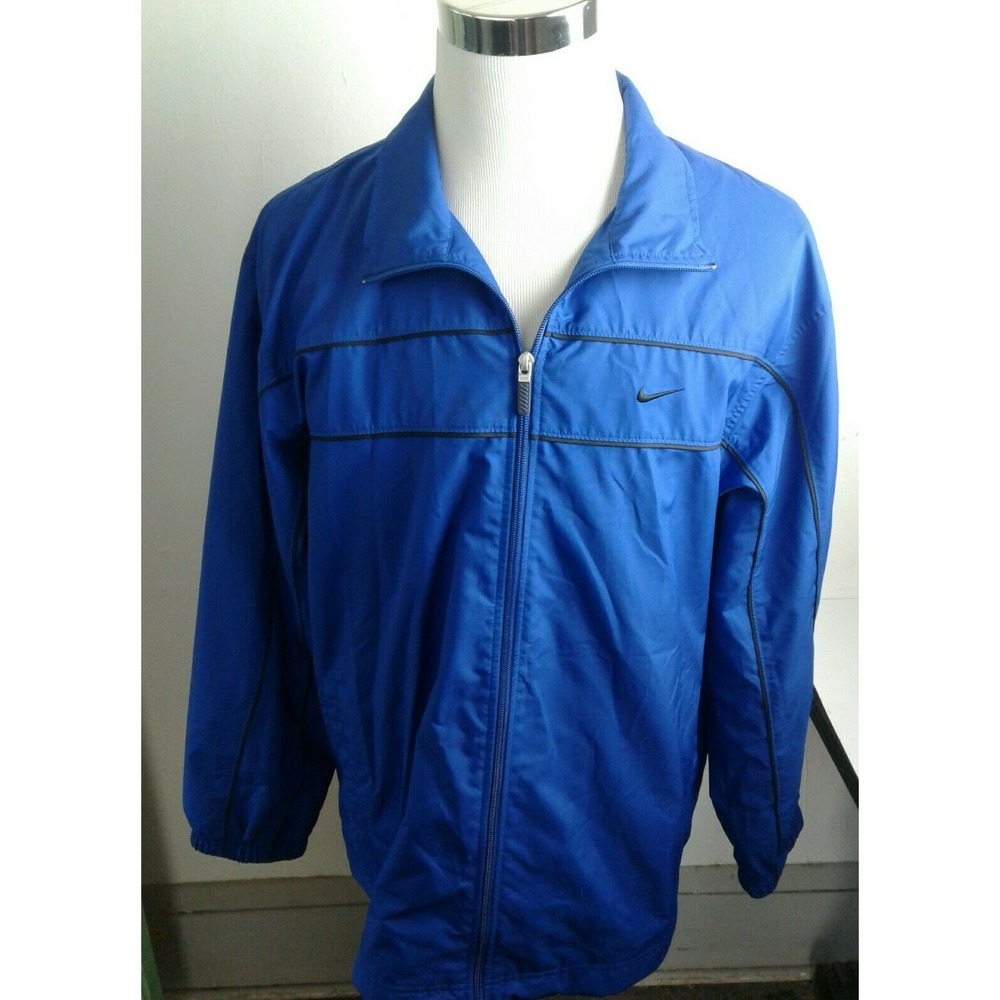 Nike Blue Full Zip Windbreaker Track Mesh Fast Dry Men L Jacket Pockets Y2K